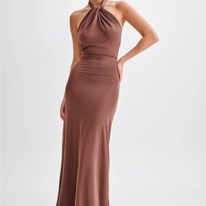 Meshki Elyna Slinky Halter Maxi Dress - Chocolate